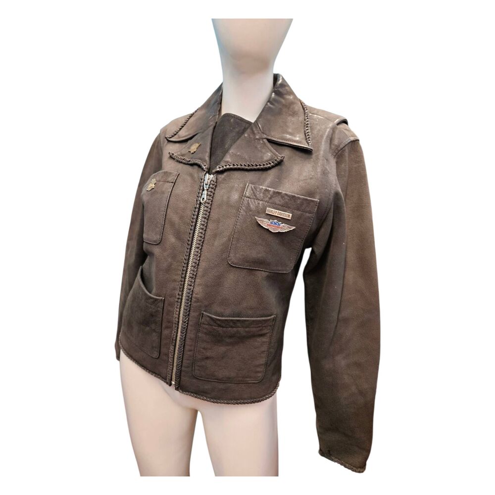 Harley-Davidson Charcoal Black Leather Moto Jacket Womens size Small - Picture 5 of 15